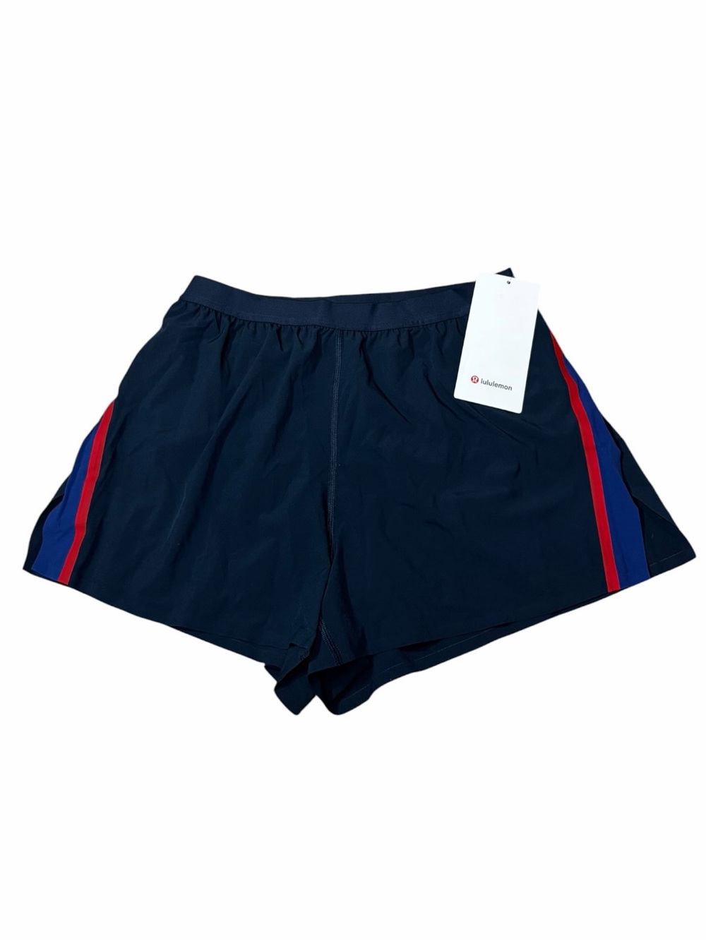 NWT Lululemon High-Rise Split Short 3” *Stripe True Navy/Club Blue/Oxford Red S
